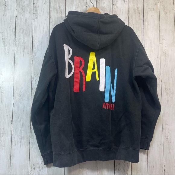 BirdBrain Drawstring Black Hoodie Unisex Large - Picture 1 of 7